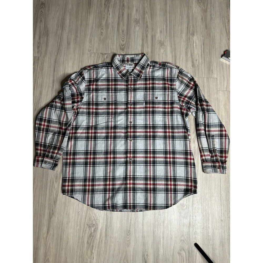 Carhartt Shirt Mens 2XL  Grey Fort Plaid Tartan‎ Relaxed Fit Long Sleeve